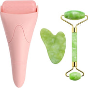 3-In-1 Natural Jade Roller and Gua Sha Set for Face and Eye Ice Roller Facial Cooling Massage Roller