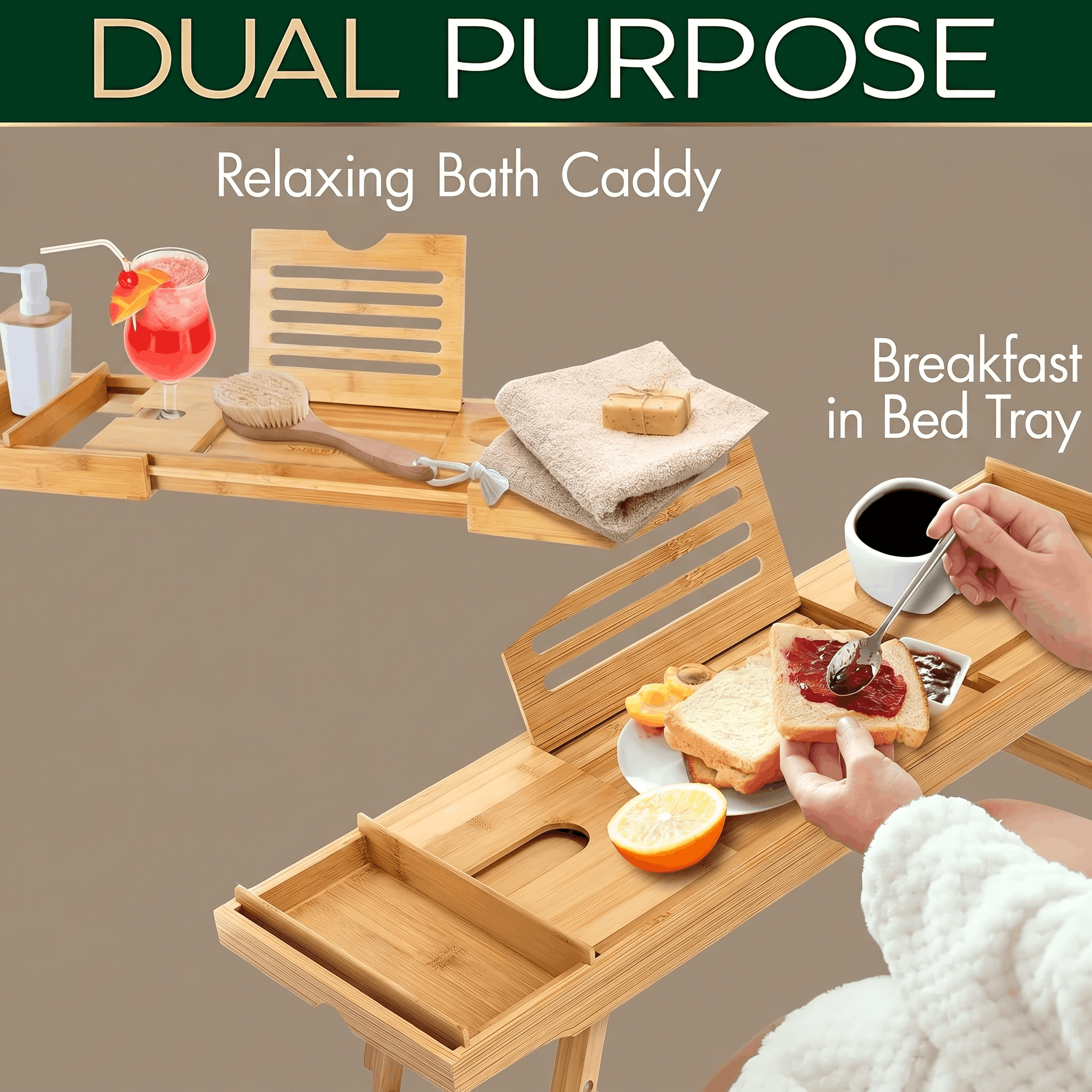 Natural Bamboo Bath Caddy Tray