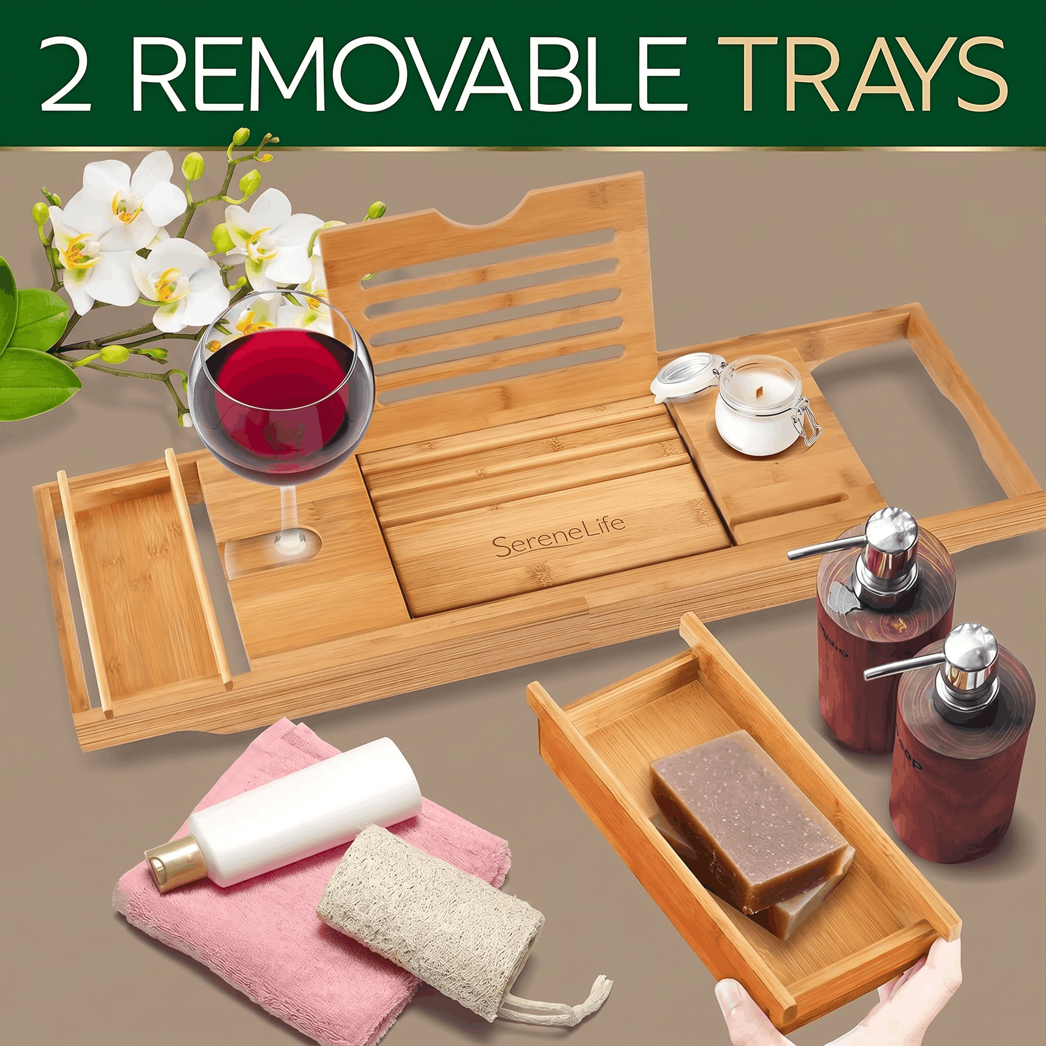 Natural Bamboo Bath Caddy Tray