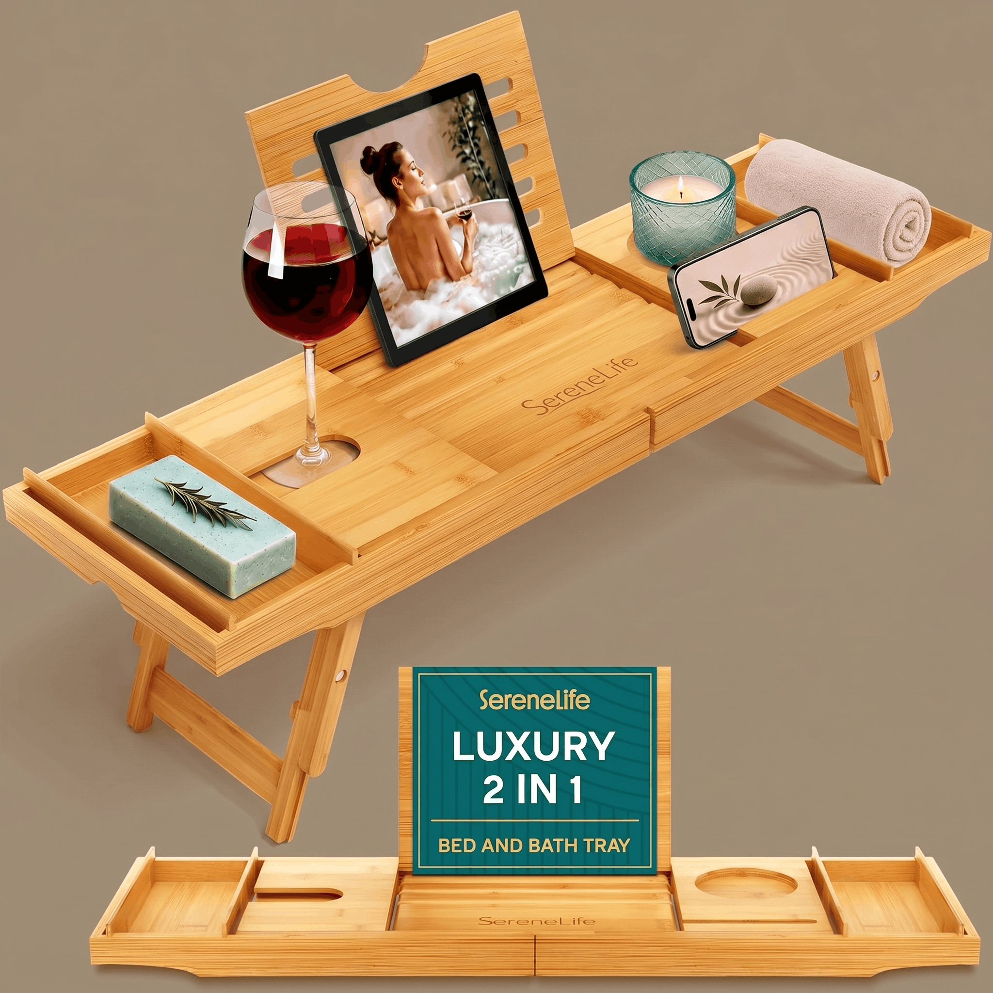 Natural Bamboo Bath Caddy Tray
