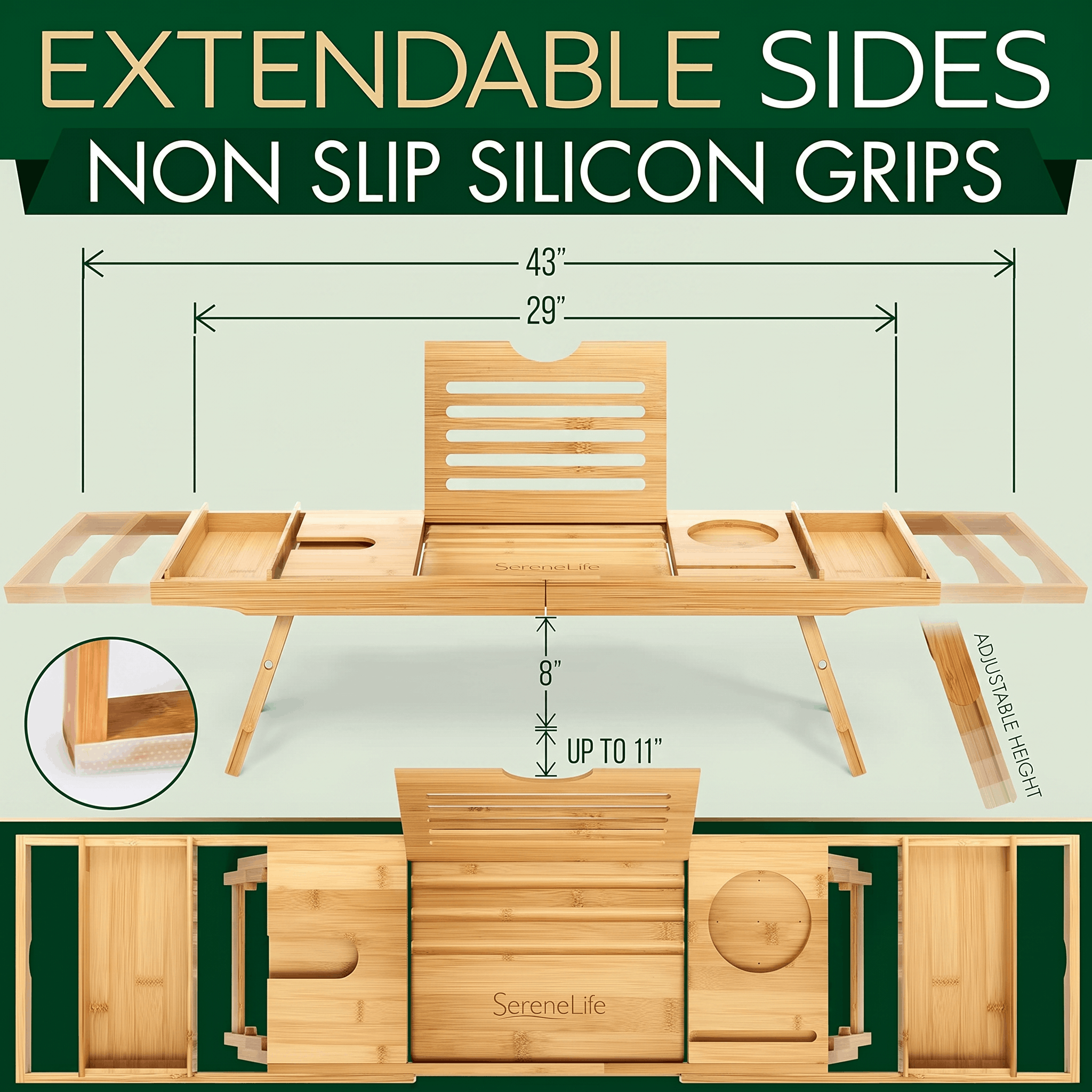 Natural Bamboo Bath Caddy Tray