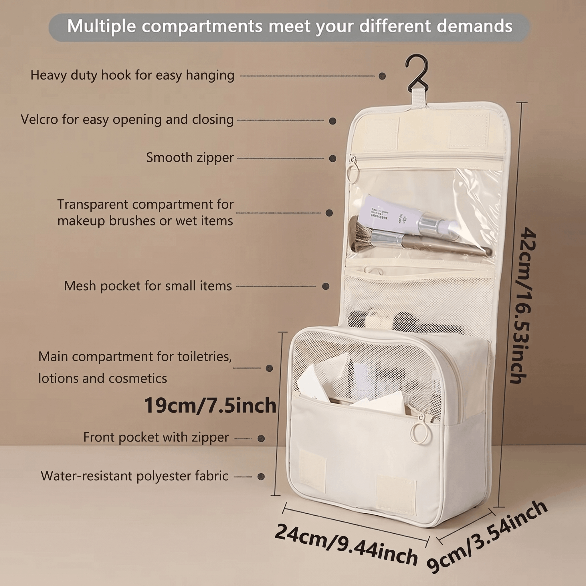 Water-Resistant Hanging Travel Toiletry Bag 