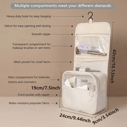 Water-Resistant Hanging Travel Toiletry Bag 