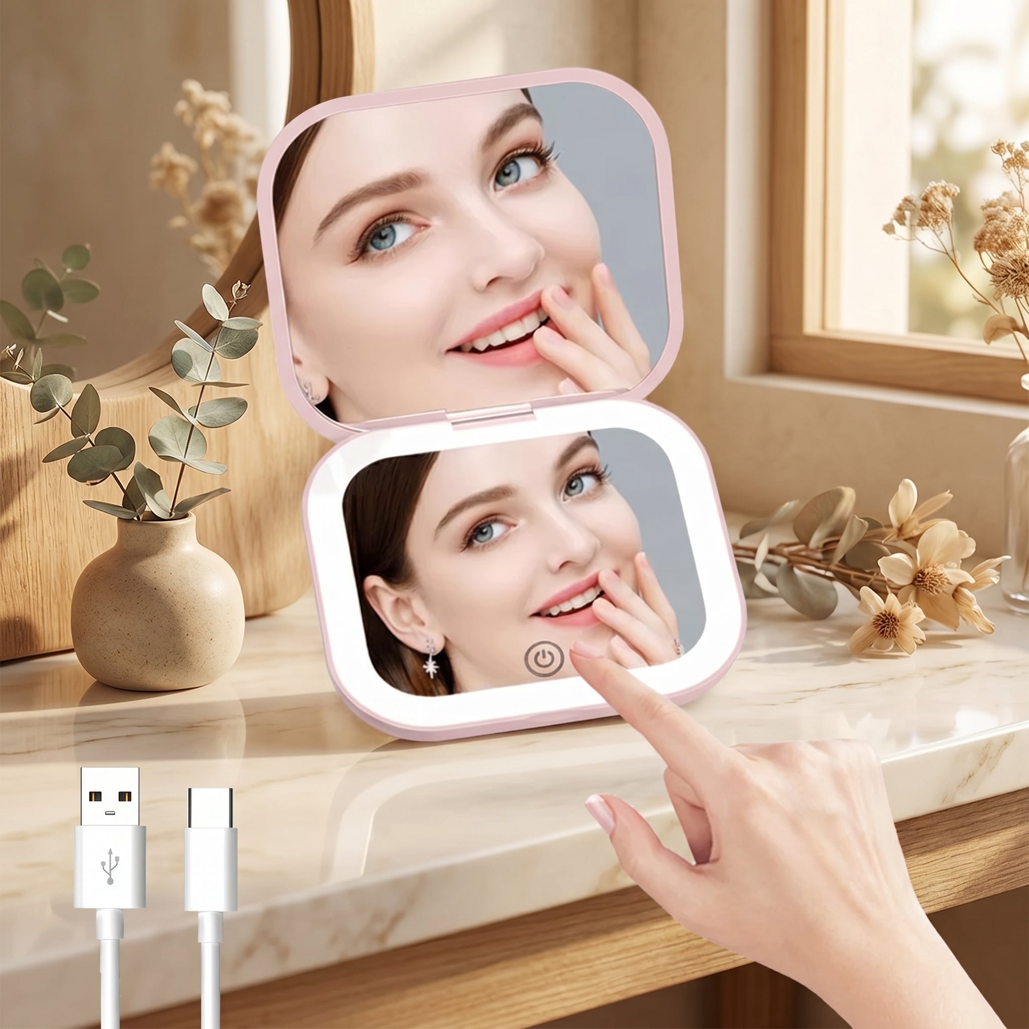 2X LED Compact Travel Makeup Mirror