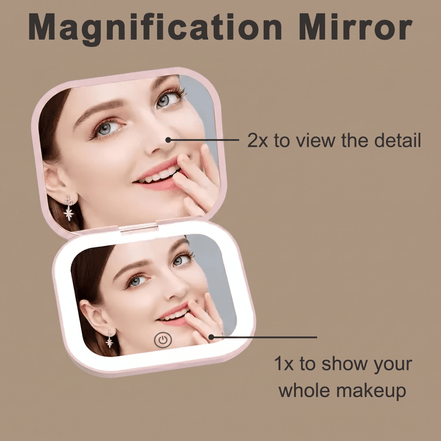 2X LED Compact Travel Makeup Mirror