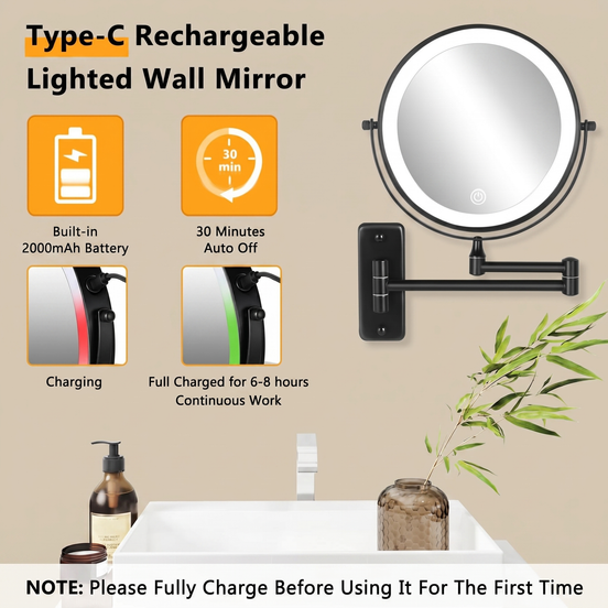 Rechargeable Wall-Mounted LED Makeup Mirror