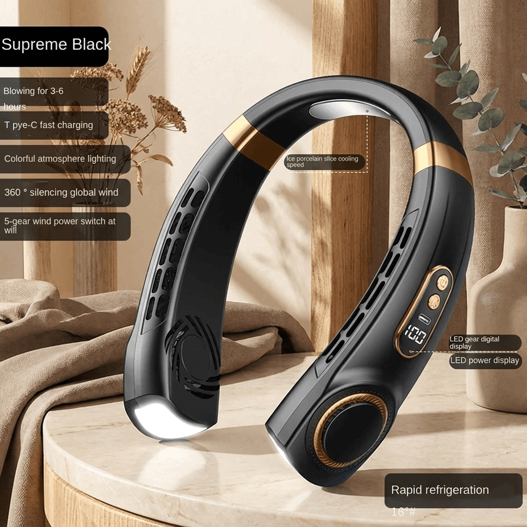 Hands-Free Bladeless Neck Fan – 5-Speed, Rechargeable 