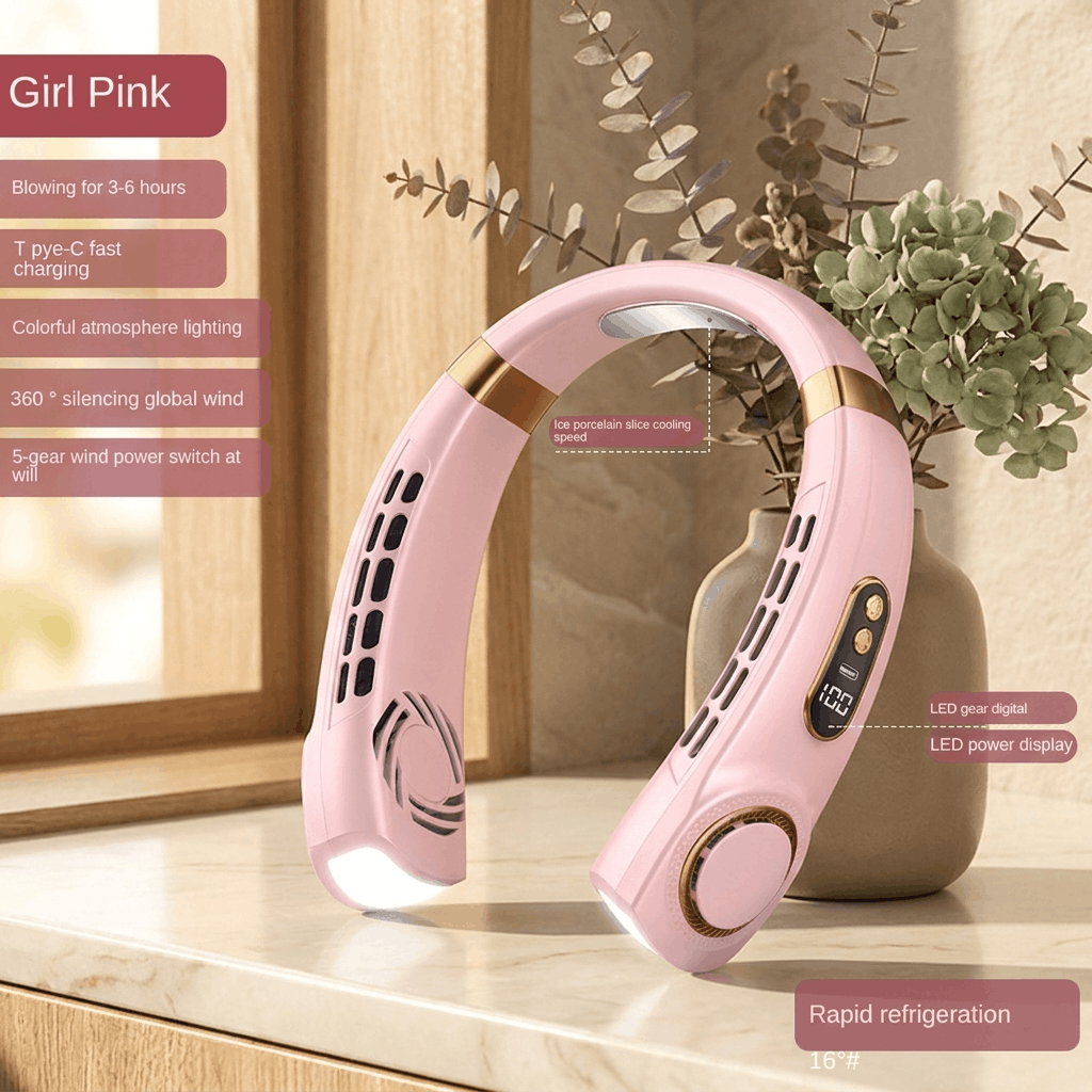 Hands-Free Bladeless Neck Fan – 5-Speed, Rechargeable 