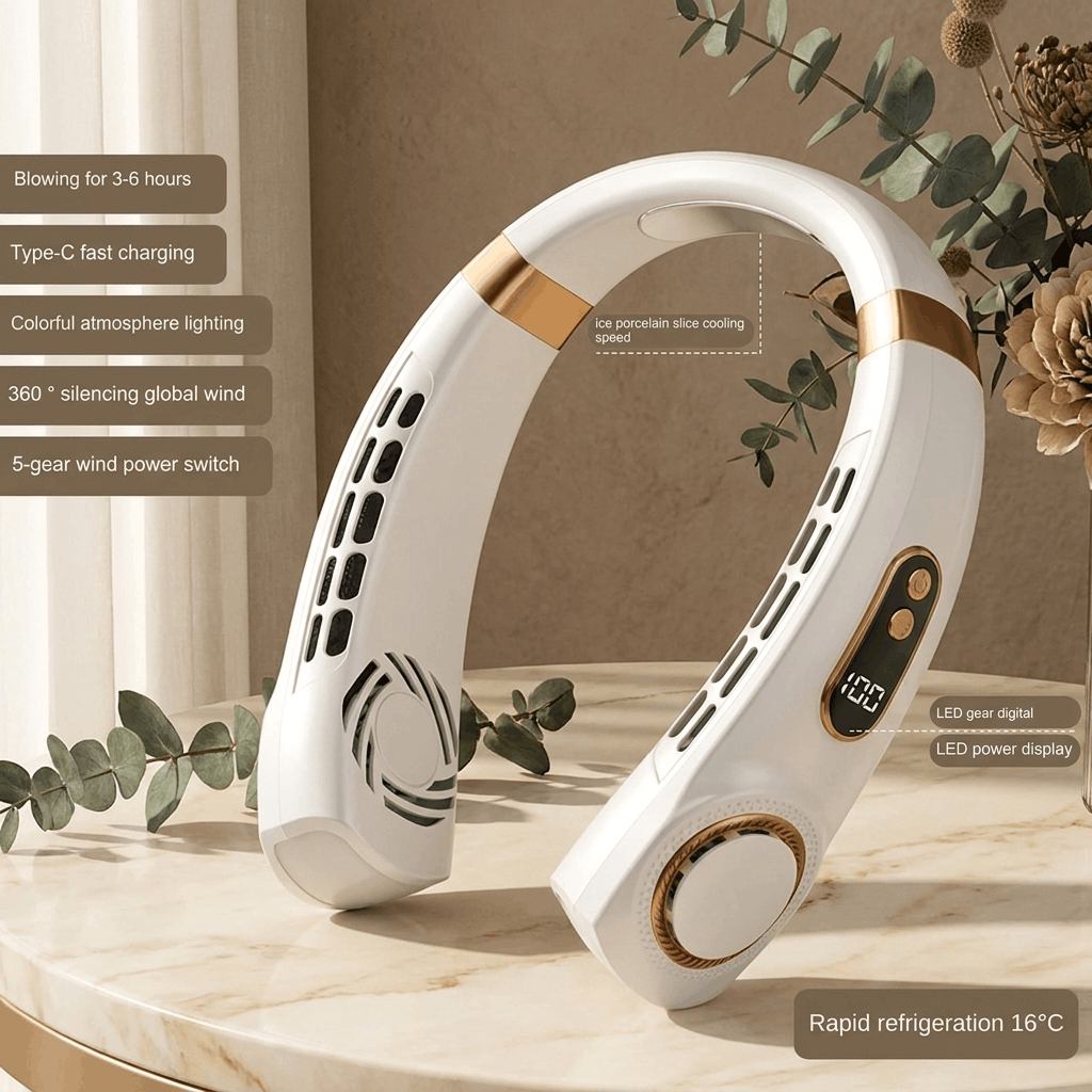 Hands-Free Bladeless Neck Fan – 5-Speed, Rechargeable 