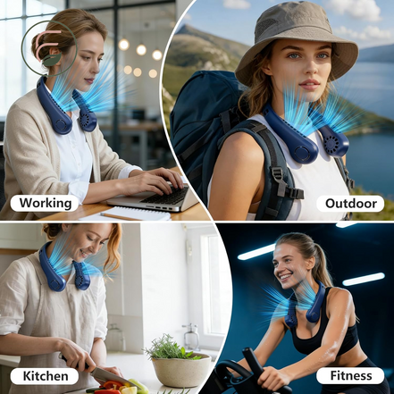 360° Twistable Bladeless Neck Fan – 5-Speed, USB Rechargeable