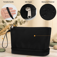 Small 2-Layer Travel Makeup Bag with Brush Holder (Black) 