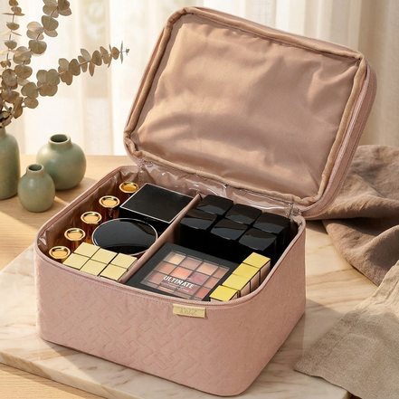 Large 2-Layer Travel Cosmetic Organizer (Pink) 
