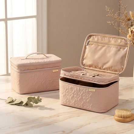 Large 2-Layer Travel Cosmetic Organizer (Pink) 