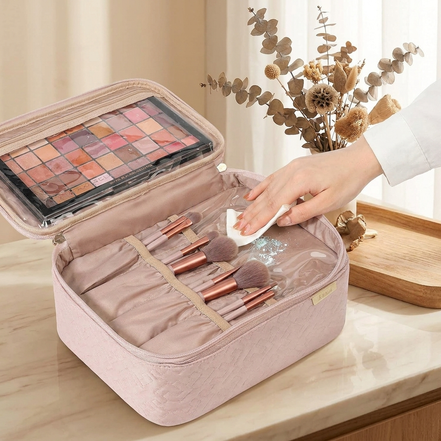 Large 2-Layer Travel Cosmetic Organizer (Pink) 