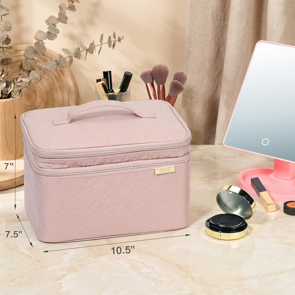 Large 2-Layer Travel Cosmetic Organizer (Pink) 