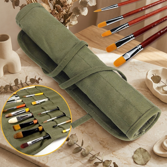 22-Slot Roll-Up Brush Storage Bag 