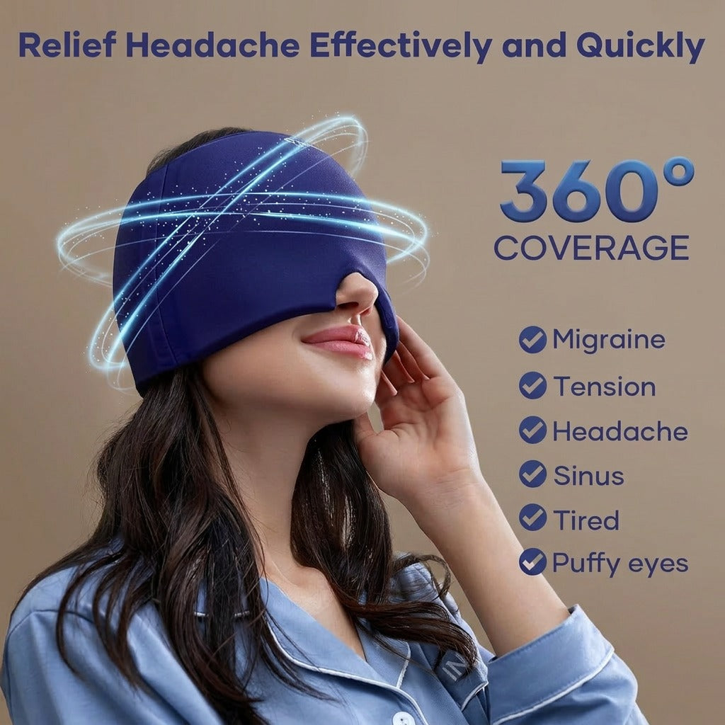 Migraine Relief Cap, Headache Relief Cap Mask Products, Cooling Odorless Gel Ice Head Wrap for Tension, Stress,Hangover & Puffy Eyes