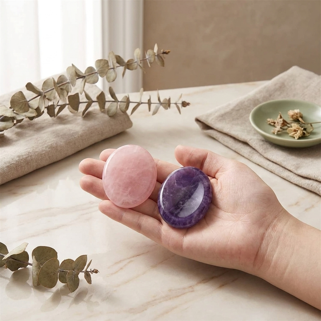 Amethyst & Rose Quartz Worry Stones (Set of 2)