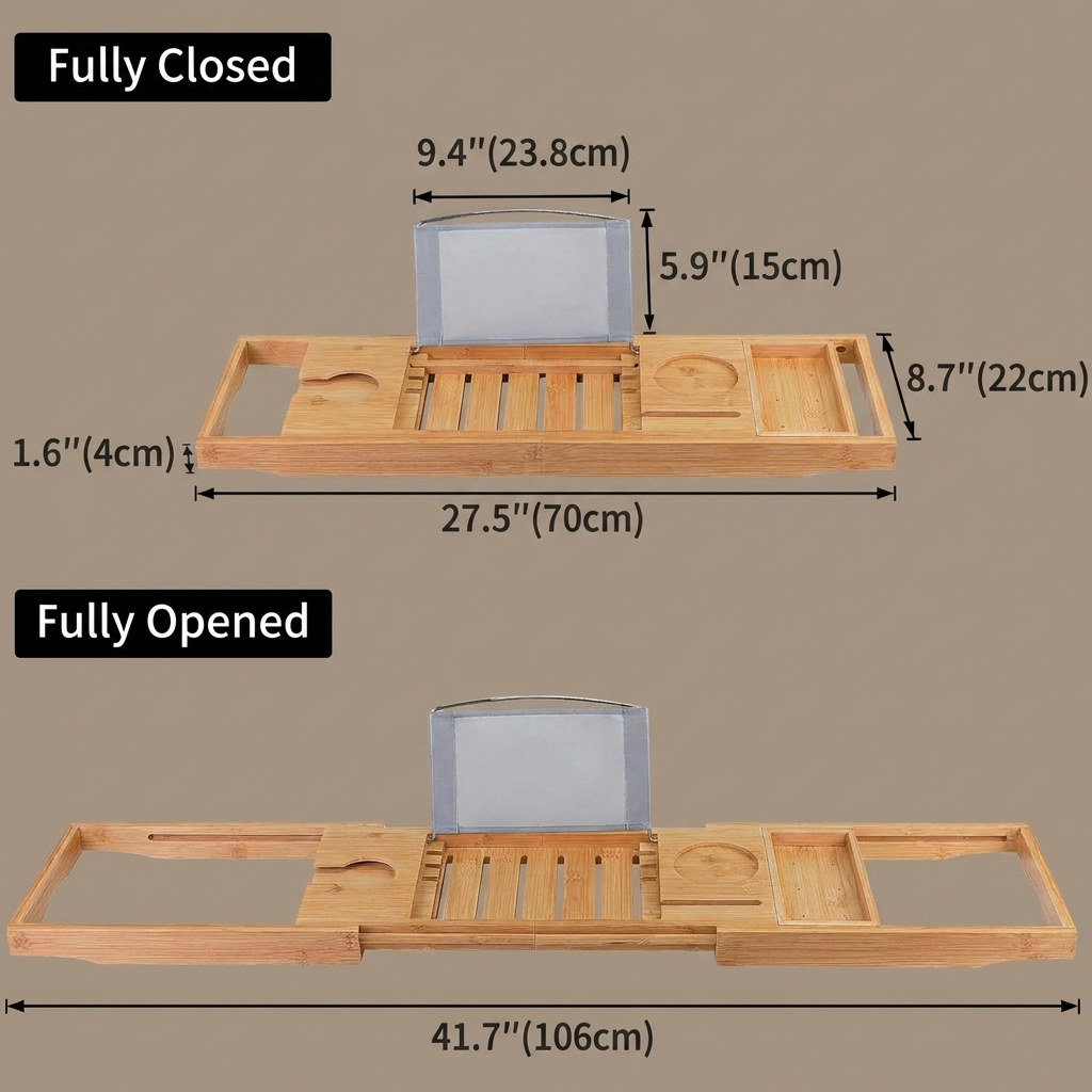 Adjustable Bamboo Bathtub Caddy Tray