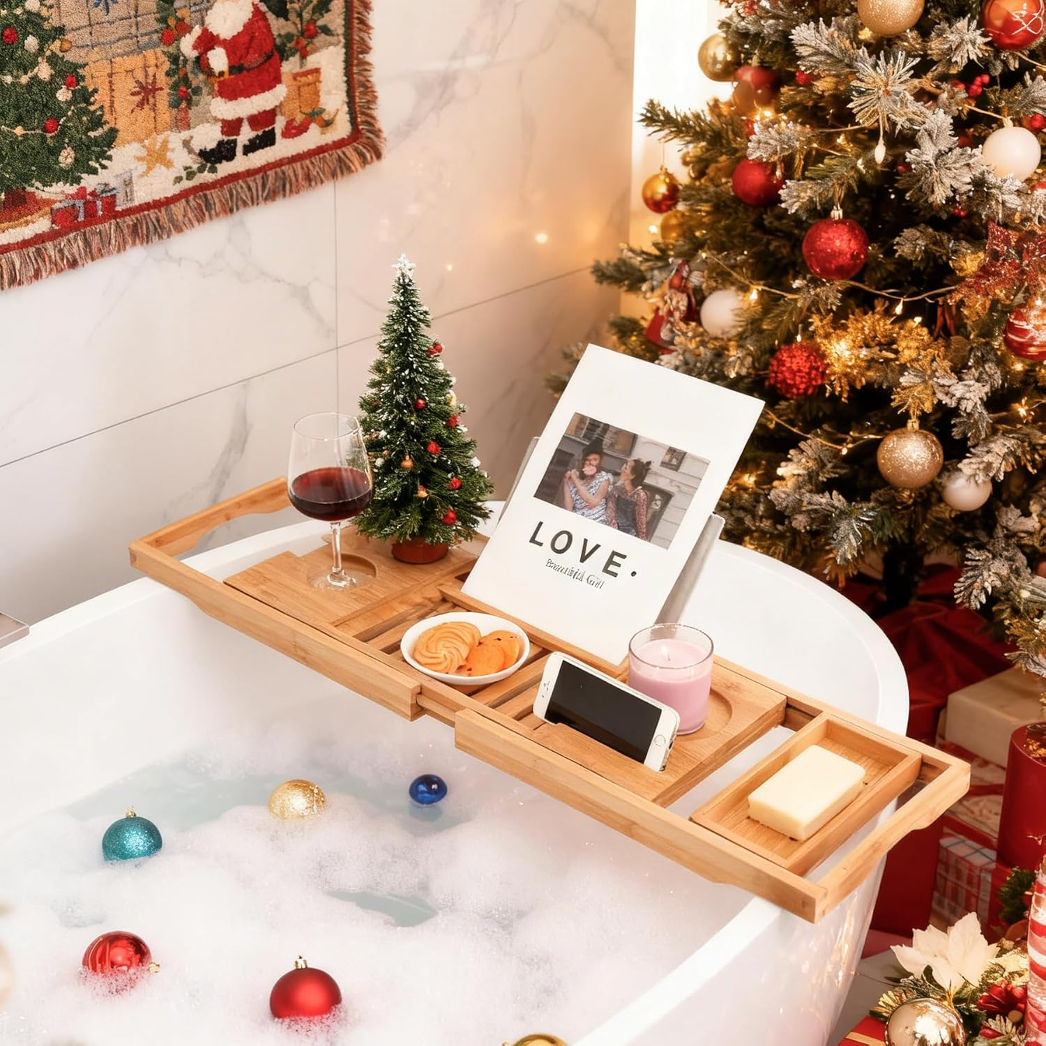 Adjustable Bamboo Bathtub Caddy Tray