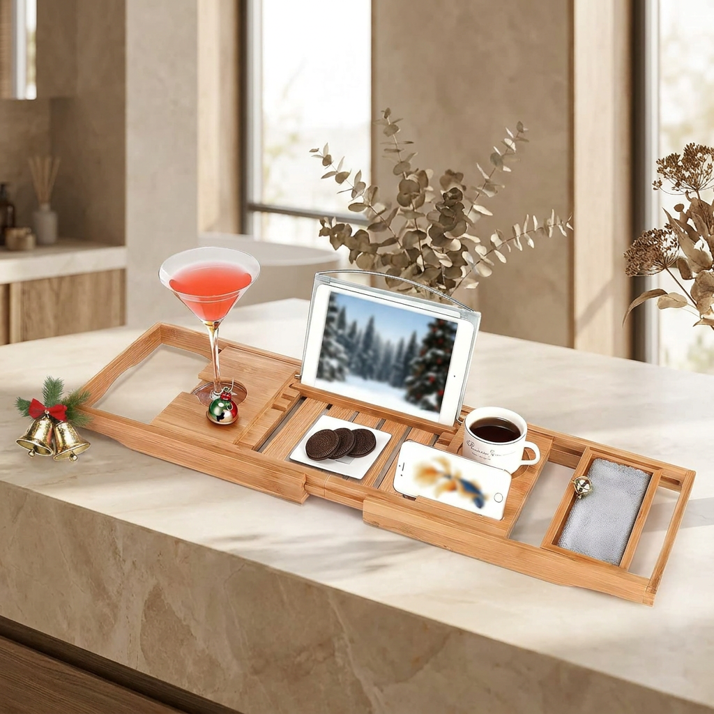 Adjustable Bamboo Bathtub Caddy Tray