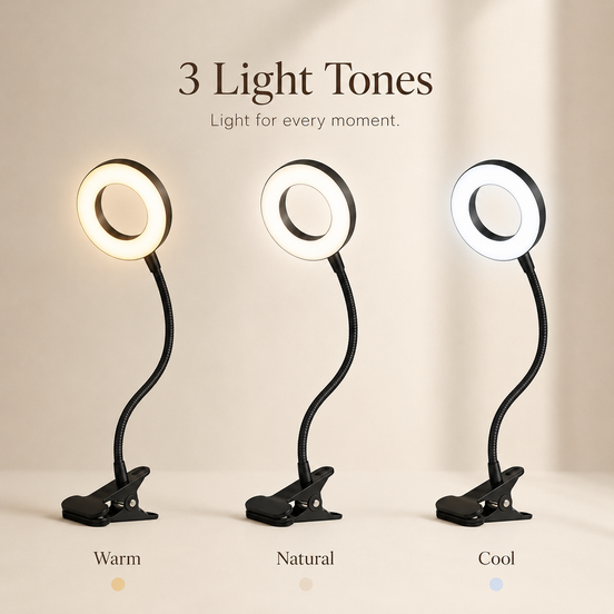Wellness Series 20-Inch Black LED Clip-On Ring Light Desk Lamp