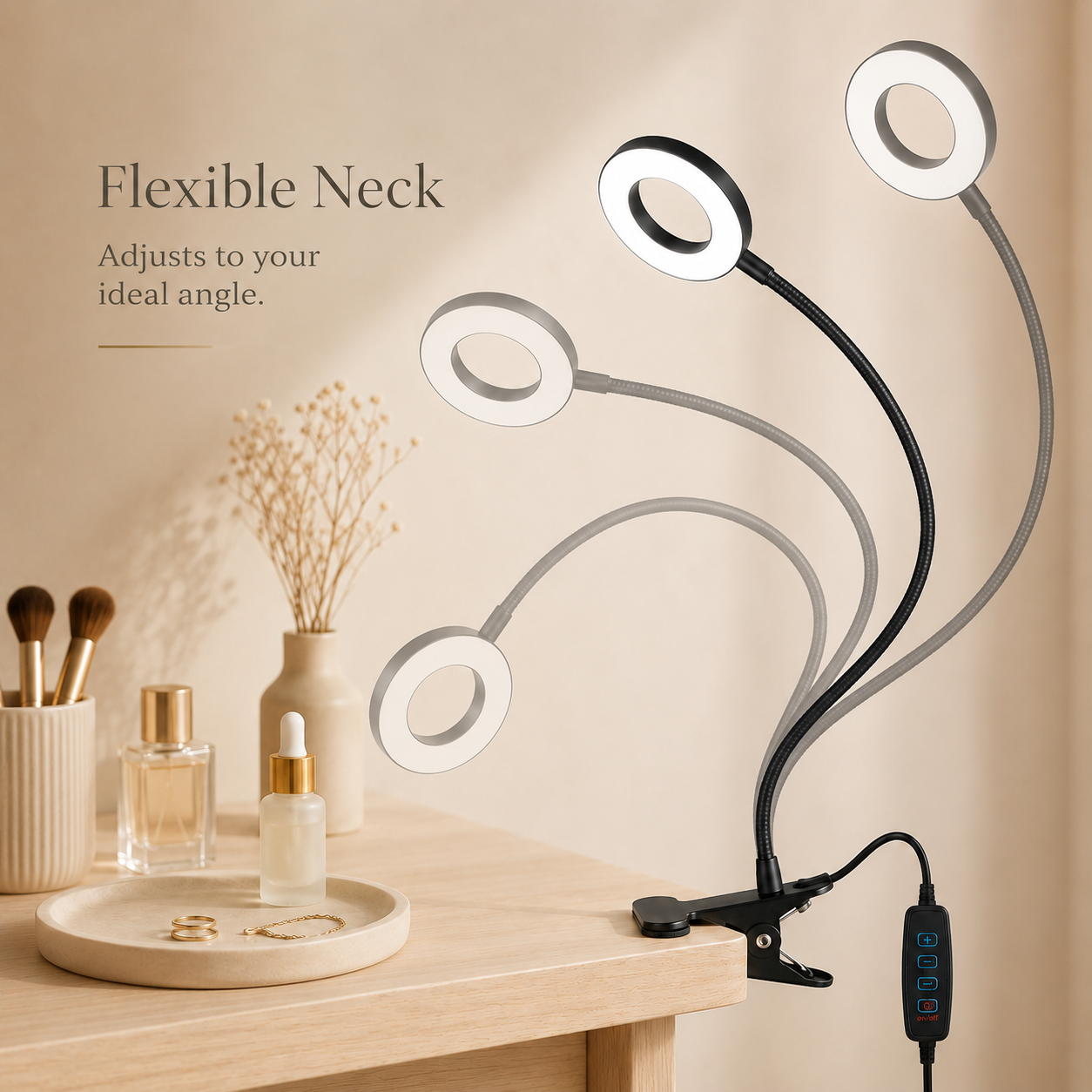 Wellness Series 20-Inch Black LED Clip-On Ring Light Desk Lamp