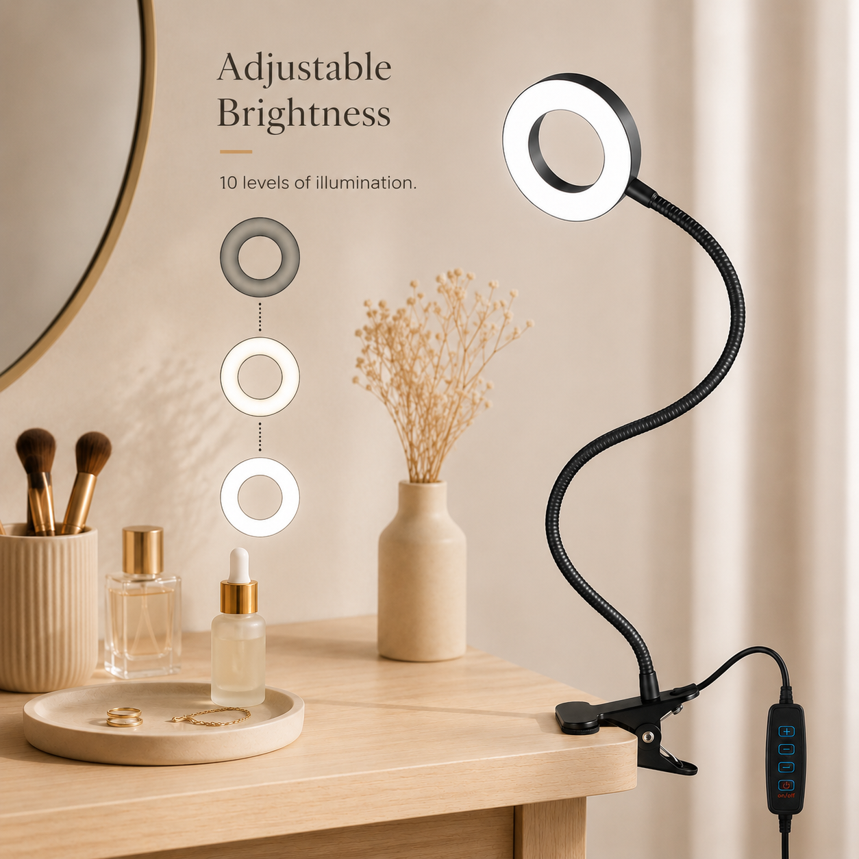 Wellness Series 20-Inch Black LED Clip-On Ring Light Desk Lamp