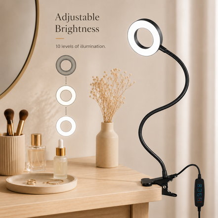 Wellness Series 20-Inch Black LED Clip-On Ring Light Desk Lamp