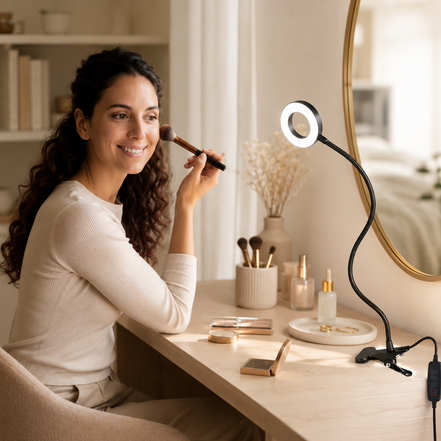 Wellness Series 20-Inch Black LED Clip-On Ring Light Desk Lamp