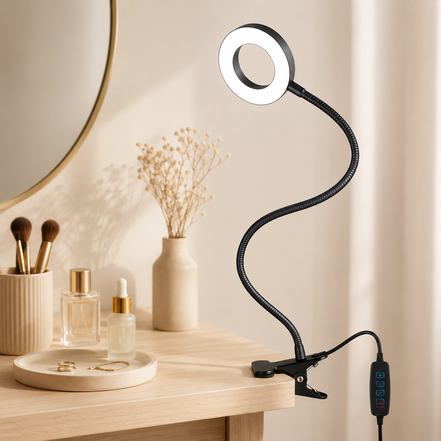Wellness Series 20-Inch Black LED Clip-On Ring Light Desk Lamp
