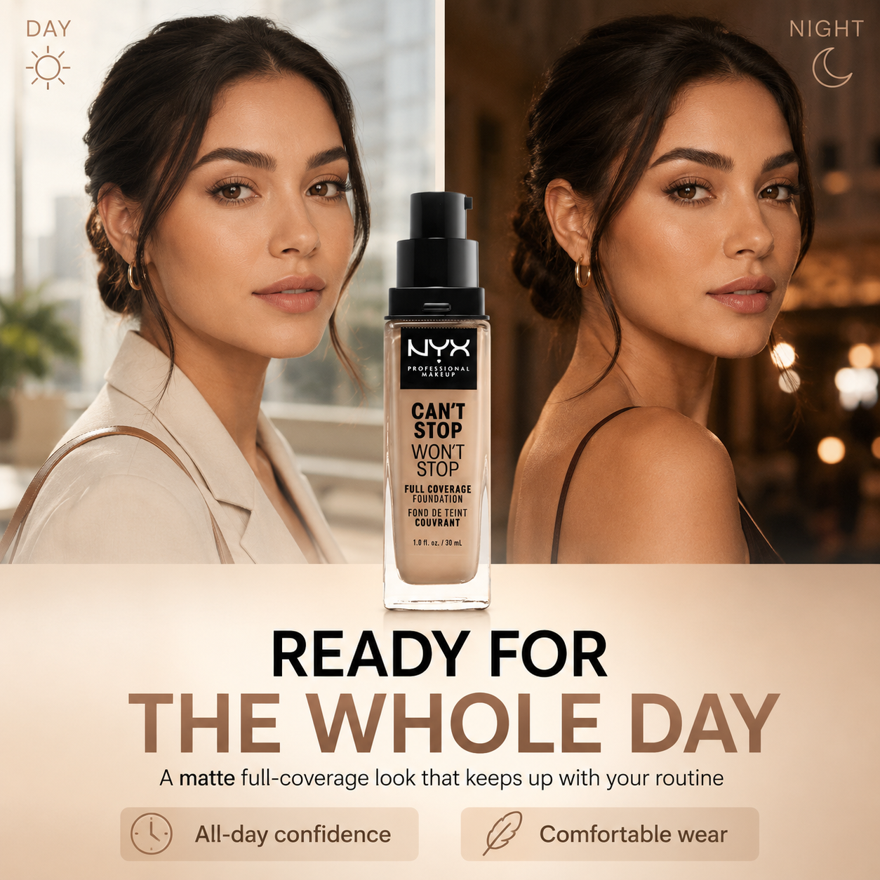 NYX PROFESSIONAL MAKEUP Can'T Stop Won'T Stop Foundation, 24H Full Coverage Matte Finish - Buff