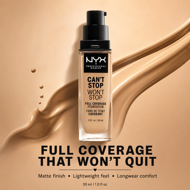 NYX PROFESSIONAL MAKEUP Can'T Stop Won'T Stop Foundation, 24H Full Coverage Matte Finish - Buff