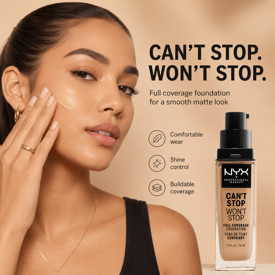 NYX PROFESSIONAL MAKEUP Can'T Stop Won'T Stop Foundation, 24H Full Coverage Matte Finish - Buff