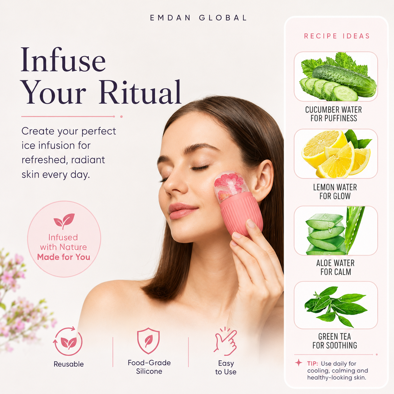 Reusable Ice Roller for Face & Eyes | Premium Facial Ice Mold for Skin Care | Face Cooling Roller for Refreshing Glow