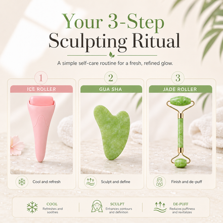 3-In-1 Natural Jade Roller and Gua Sha Set for Face and Eye Ice Roller Facial Cooling Massage Roller