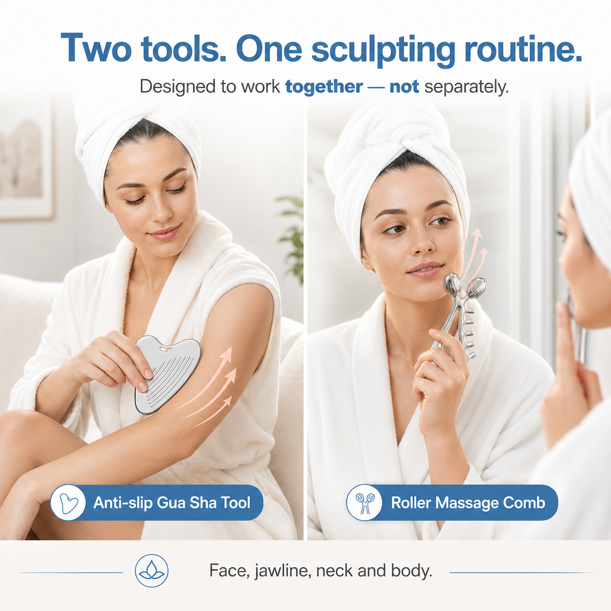 Gua Sha Facial Tools & Face Roller Set, Stainless Steel Facial Massager Tools for Lymphatic Drainage & Face Sculpting, Textured Guasha for Better Grip, Double Chin Reducer, Skincare Gift for Women