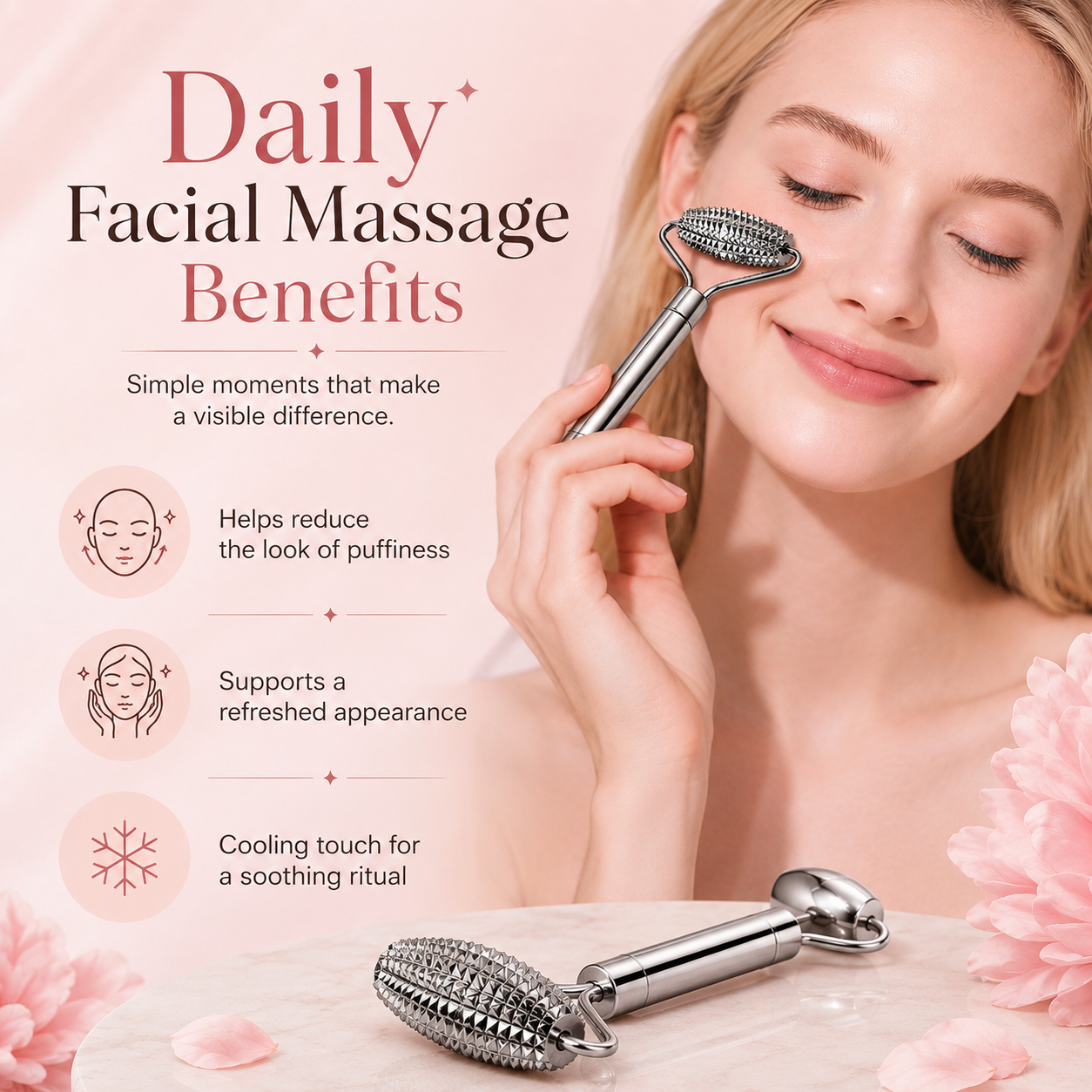 Gua Sha & Face Roller, Stainless Steel Gua Sha Facial Tools for Face, Eyes, Chin & Jawline Sculpting, Body Gua Sha Tools with Pouch
