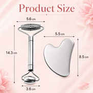 Gua Sha & Face Roller, Stainless Steel Gua Sha Facial Tools for Face, Eyes, Chin & Jawline Sculpting, Body Gua Sha Tools with Pouch