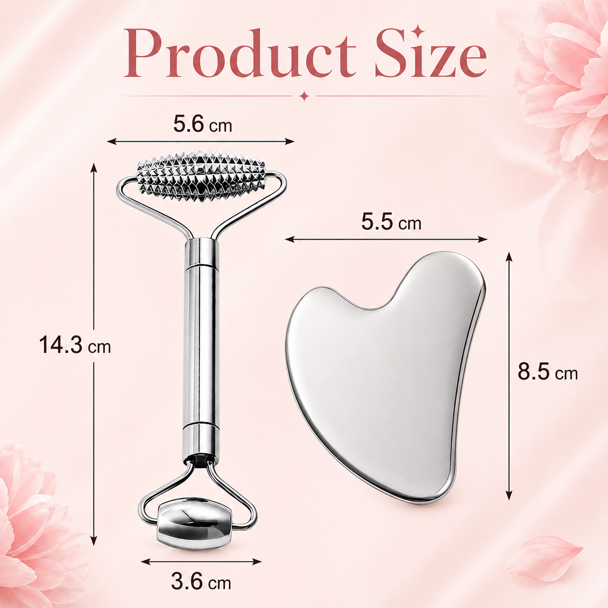 Gua Sha & Face Roller, Stainless Steel Gua Sha Facial Tools for Face, Eyes, Chin & Jawline Sculpting, Body Gua Sha Tools with Pouch
