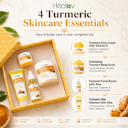 Turmeric Skincare Set – Turmeric Face Cleanser, Body Scrub, Cream & Facial Serum – Skin Brightening Hyperpigmentation Treatment, Dark Spot Corrector – Skincare Kit for a Glowing Complexion