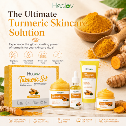 Turmeric Skincare Set – Turmeric Face Cleanser, Body Scrub, Cream & Facial Serum – Skin Brightening Hyperpigmentation Treatment, Dark Spot Corrector – Skincare Kit for a Glowing Complexion