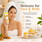 Turmeric Skincare Set – Turmeric Face Cleanser, Body Scrub, Cream & Facial Serum – Skin Brightening Hyperpigmentation Treatment, Dark Spot Corrector – Skincare Kit for a Glowing Complexion