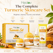 Turmeric Skincare Set – Turmeric Face Cleanser, Body Scrub, Cream & Facial Serum – Skin Brightening Hyperpigmentation Treatment, Dark Spot Corrector – Skincare Kit for a Glowing Complexion