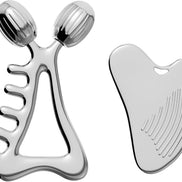 Gua Sha Facial Tools & Face Roller Set, Stainless Steel Facial Massager Tools for Lymphatic Drainage & Face Sculpting, Textured Guasha for Better Grip, Double Chin Reducer, Skincare Gift for Women
