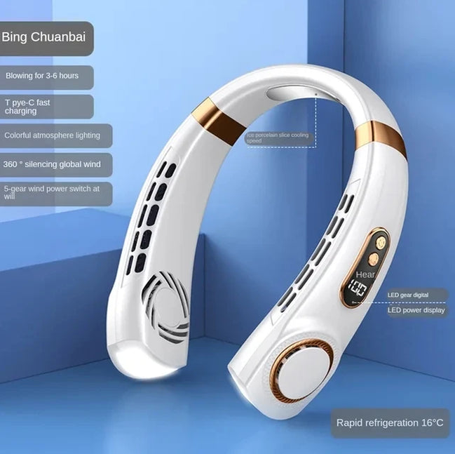 Hands-Free Bladeless Neck Fan – 5-Speed, Rechargeable 